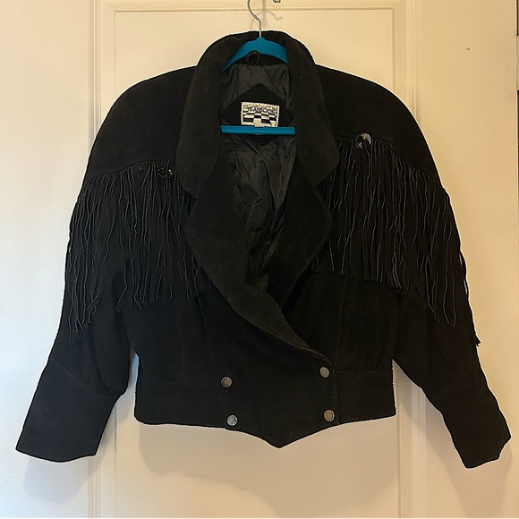 Black Vintage Suede Fringe Yearbook Jacket size Medium!! - Picture 2 of 11